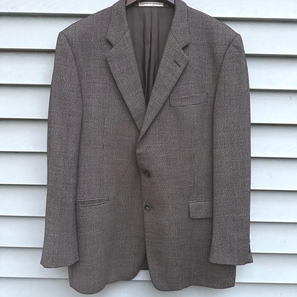 VTG Hickey Freeman Ltd Mens 44 REG Wool Blazer Jacket Dillard's Gray Houndstooth
